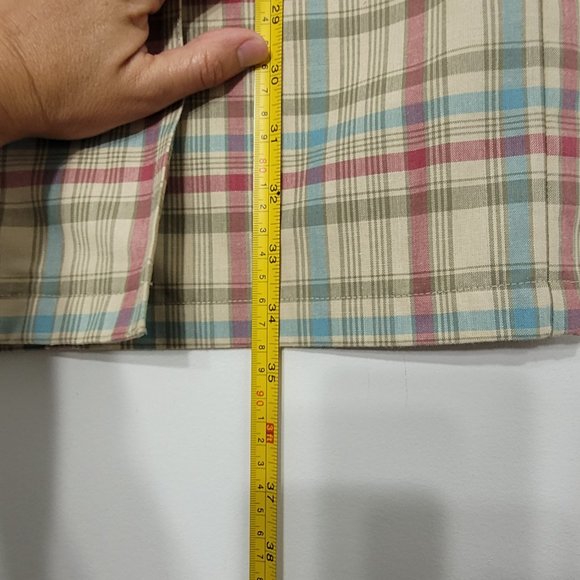 🥑2/$100🥑Vintage %100 Cotton Tan Blue Pink Plaid Y2K/ 90s Wrap Skirt - Picture 9 of 16